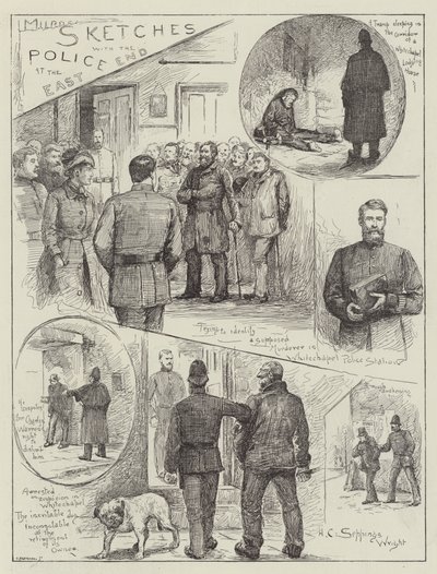 Scénky s policií na East Endu od Henry Charles Seppings Wright