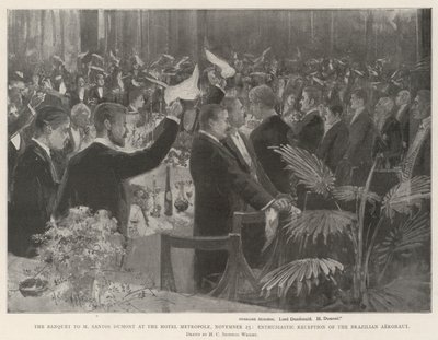 Banket pro M Santos Dumont v hotelu Metropole, 25. listopadu, nadšené přijetí brazilského aeronauta od Henry Charles Seppings Wright