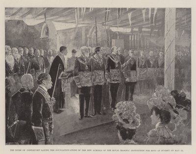Vévoda z Connaughtu pokládá základní kámen nových škol Královského zednářského institutu pro chlapce v Bushey dne 12. od Henry Charles Seppings Wright