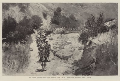 The Indian Frontier Rising, Camp Sheranni, Tochi Valley, Highlanders pochodující dolů Defile od Henry Charles Seppings Wright