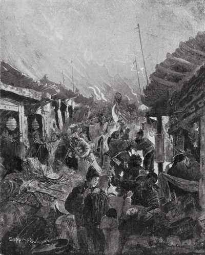 Drancování Pekingu vzbouřenci Li (litografie) od Henry Charles Seppings Wright