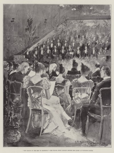 Pochod mužů z Harlechu, velšský sbor zpívající před královnou na hradě Windsor od Henry Charles Seppings Wright