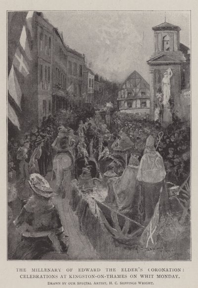 Milénium korunovace Edwarda staršího, oslavy v Kingston-on-Thames na Svatodušní pondělí od Henry Charles Seppings Wright