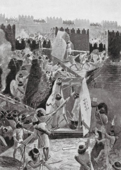 Peršané útočí na babylonskou pevnost (litografie) od Henry Charles Seppings Wright