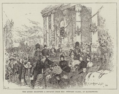 Královna dostává v Blythswoodu kytici od paní Stewart Clarkové od Henry Charles Seppings Wright
