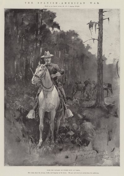 Španělsko-americká válka, s kavalérií Picket Duty v Tampě (rytina) od Henry Charles Seppings Wright
