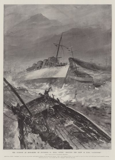 Tajfun v Hongkongu 10. listopadu, HMS Otter zachraňuje posádku HMS Sandpiper od Henry Charles Seppings Wright