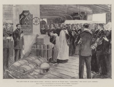 Zesnulý vévoda Sasko-Kobursko-Gothajský, vzpomínkový obřad na palubě HMS Alexandra, vévodovo poslední velení od Henry Charles Seppings Wright