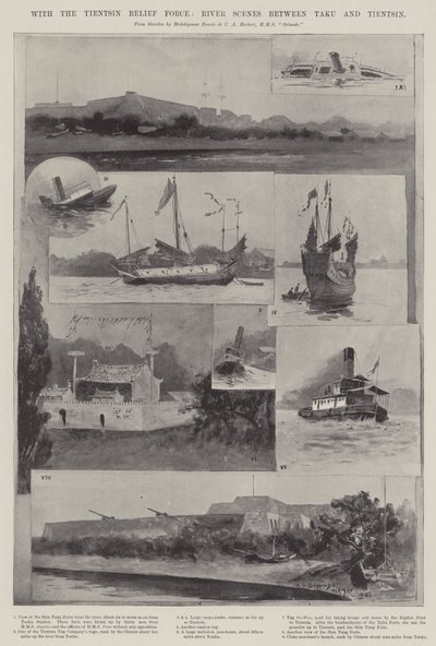 S Tientsin Relief Force, říční scény mezi Taku a Tientsin od Henry Charles Seppings Wright