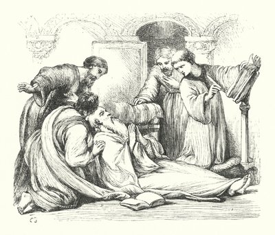 Smrt ctihodného Bede (rytina) od Henry Courtney (after) Selous