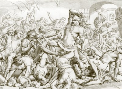 Jak Hereward zbavil Bournea Francouzů (rytina) od Henry Courtney (after) Selous