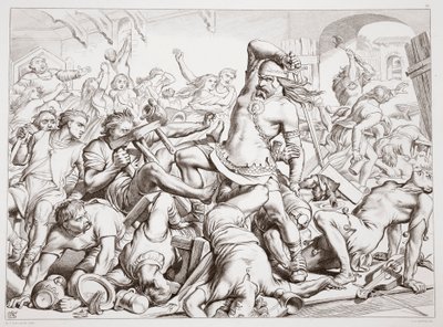 Jak Hereward vyčistil Bournea od Francouzů, ilustrace z Herewarda Velikého od Charlese Kingsleyho, hospoda. 1870, vyryl C.G. Lewis (rytina ocelového plechu) od Henry Courtney Selous