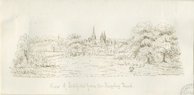 Lichfield - Severní pohled (vzdálený): kresba perem, nd [1788-1855] (kresba) od Henry Curzon Allport
