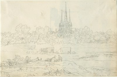 Katedrála Lichfield - East View: kresba perem a tuší, 20. června [c 1820] (kresba) od Henry Curzon Allport