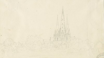 Katedrála Lichfield - East View: kresba tužkou, nd [?19. století] od Henry Curzon Allport
