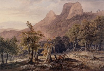 Skalnatá krajina s postavami a jezerem v pozadí od Henry Curzon Allport