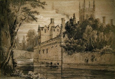 Magdalen College - Pohled na Cherwell při pohledu na most (tužka a akvarel na papíře) od Henry Edridge