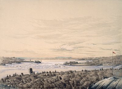 Sault de Ste. Marie mezi jezery Huron a Superior, 1842 (wc na papíře) od Henry Francis Ainslie