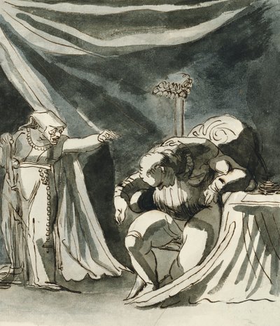 Stará žena s růžencem proklínající sedícího muže; Možná královna Margaret proklínající vévodu z Gloucesteru, od Johann Heinrich Füssli