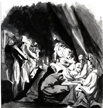 Smrt kardinála Beauforta, ilustrace ze Shakespearova ‚Henry VI‘, 1772 (pero, inkoust a mytí na papíře) od Johann Heinrich Füssli