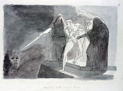 Macbeth a ozbrojená hlava (pero a pero na papíře) od Johann Heinrich Füssli