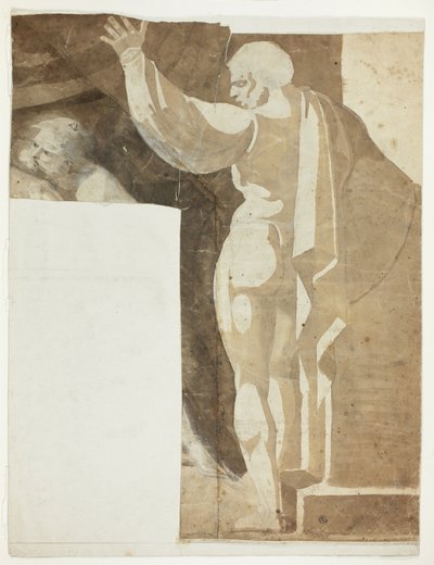 Mužská postava se zdviženou levou paží při pohledu zezadu a fragment starého muže od Johann Heinrich Füssli
