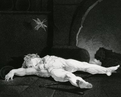 Puck Basking Asleep Before the Country Hearth, vyrytý Moses Haughton Jr. od Johann Heinrich Füssli