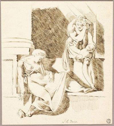 Sedící trubadúr při pohledu na ženu spí na římse od Johann Heinrich Füssli