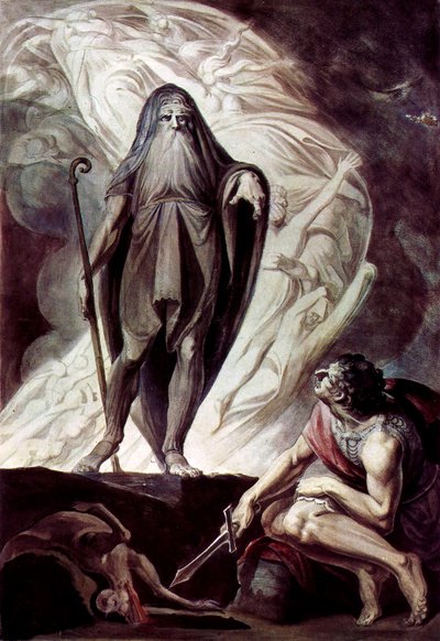 Theresias se během oběti zjevuje Ulysseovi od Johann Heinrich Füssli