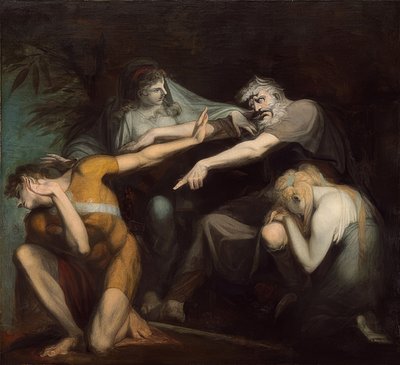 Oidipus prokleje svého syna Polyneikes. 1786 od Johann Heinrich Füssli