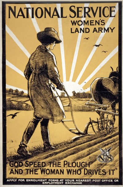 Národní služba Ženské pozemní armády, Bůh pomáhej pluhu a ženě, která ho řídí, hospoda. Londýn, cca 1917 od Henry George Gawthorn