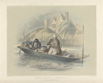 Barbel Fishing, Twickenham, ze sady šesti obrázků Rybaření (ručně kolorované lito) od Henry Heath