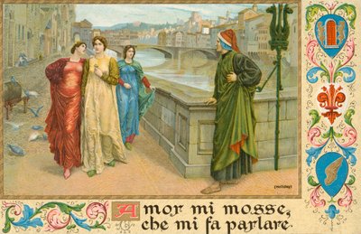 Italský básník Dante Alighieri a Beatrice Portinari (chromolitho) od Henry Holiday