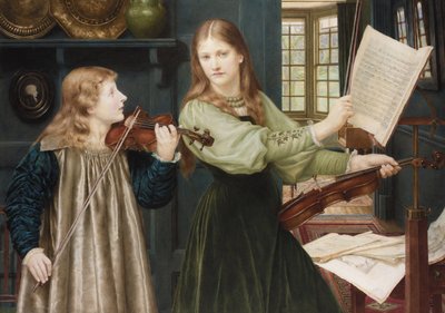 Prerafaelské malby: Duet par Holiday, Henry (1839-1927). Akvarel na kartonu, 78x108. Soukromá sbírka od Henry Holiday