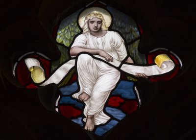 Čtyřlístek Tracery Angel, 1882 (barevné sklo) od Henry Holiday