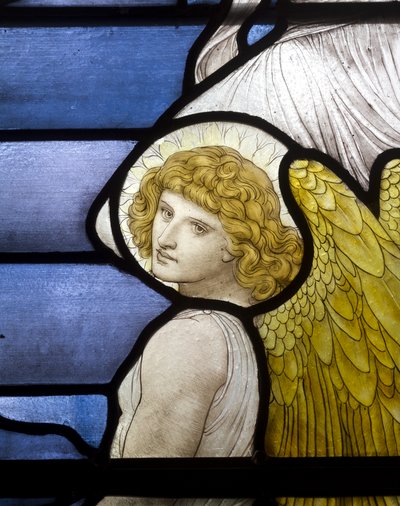 Wolsingham, St Mary & St Stephen, James Powell & Sons, Henry Holiday, Jacobs Ladder, Angel detail, 1881 od Henry Holiday