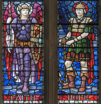 Yeovil, St John The Baptist, Lowndes & Drury, Henry Holiday, Faith & Hope, 1917-18 od Henry Holiday
