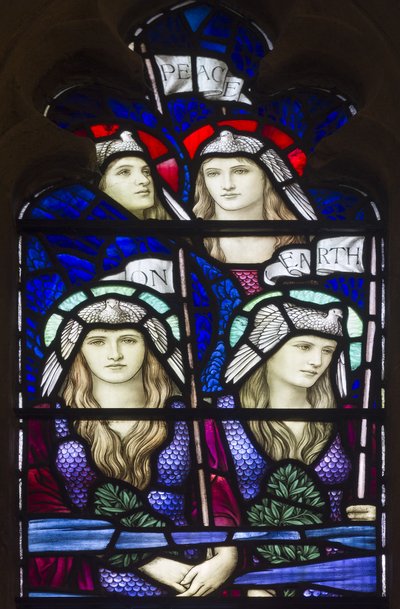 Yeovil, St John The Baptist, Lowndes & Drury, Henry Holiday, Mír na Zemi, Andělé, 1917-18 od Henry Holiday