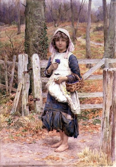 Dívka drží květinu od Henry James Johnstone