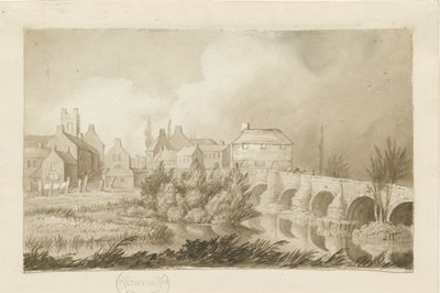 Burton-upon-Trent Bridge and Town: sépiová kresba, nd [c 1840] od Henry James Noyes