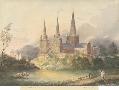 Katedrála Lichfield - Západní pohled: malba vodovými barvami, 1844 od Henry James Noyes