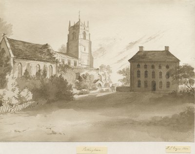 Pattingham Church and Vicarage House: sépiová kresba, 1844 od Henry James Noyes