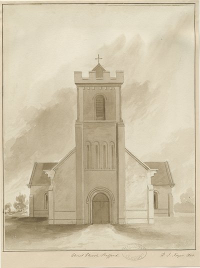 Stafford - Christ Church: sépiová lavírovaná kresba, 1844 od Henry James Noyes