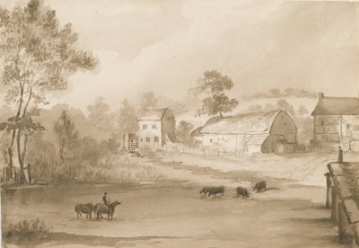 Trysull Mill: sépiová lavírovaná kresba od Henry James Noyes