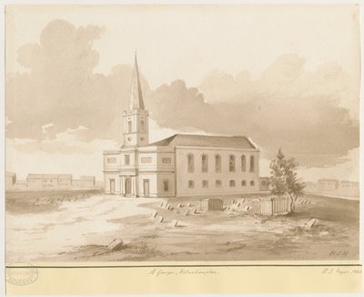 Wolverhampton - Kostel sv. Jiří: sépiová kresba, 1844 od Henry James Noyes