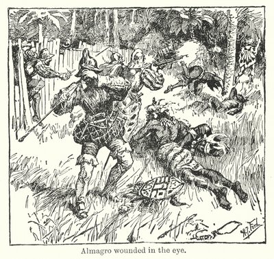 Almagro zraněný v oku (litografie) od Henry Justice Ford