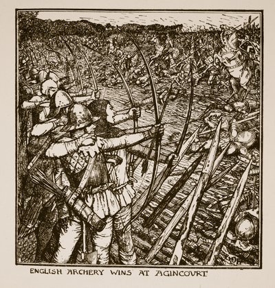Anglická lukostřelba vítězí v Agincourt, ilustrace z 