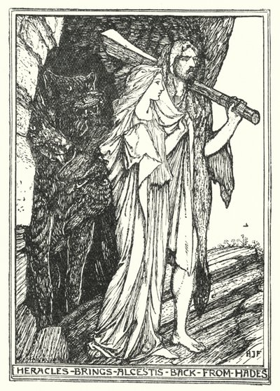 Héraklés přivádí Alkéstis zpět z Hádu (litho) od Henry Justice Ford