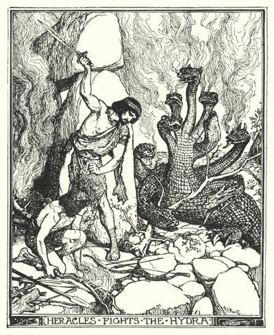Herakles bojuje s Hydrou (litho) od Henry Justice Ford