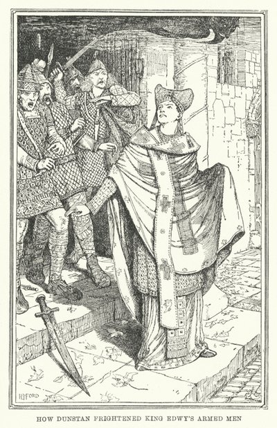 Jak Dunstan vyděsil ozbrojené muže krále Edwyho (litho) od Henry Justice Ford